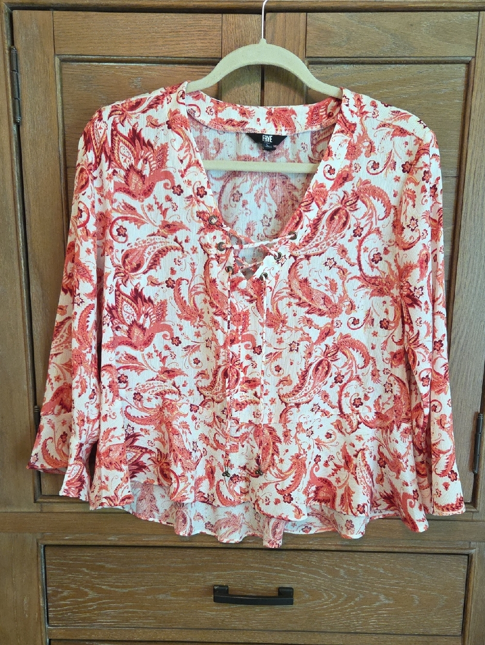 Frye Cream Blouse with Red Paisley Print